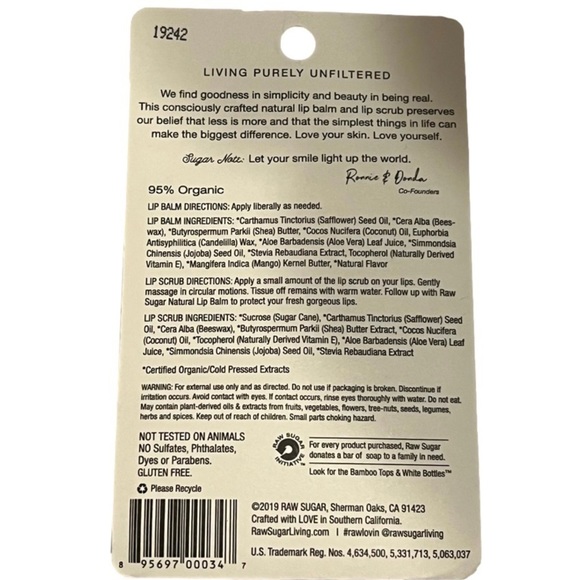 New Raw Sugar Natural Lip Balm + Scrub in Coconut Mango - Picture 2 of 2